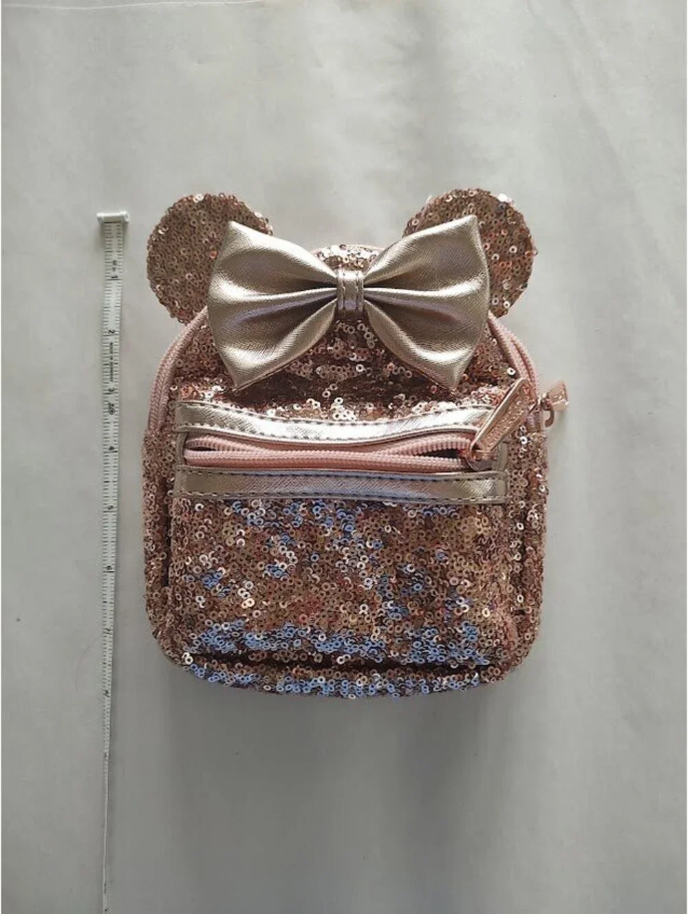 Loungefly Disney Parks Rose Gold Sequin Mini Backpack with Bow and Ears
